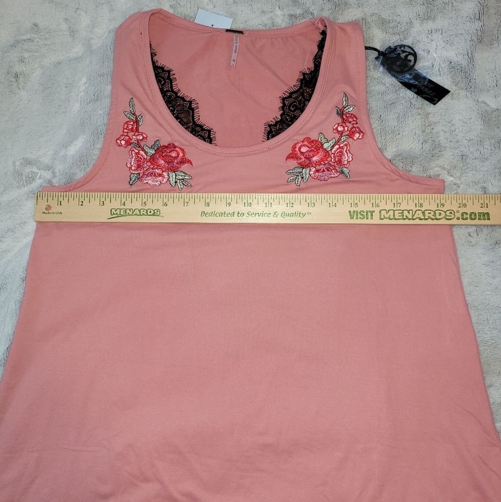 Poof Apparel Womens Medium Pink Floral Swing Tank Dress Tunic Top Embroidered - Picture 2 of 10